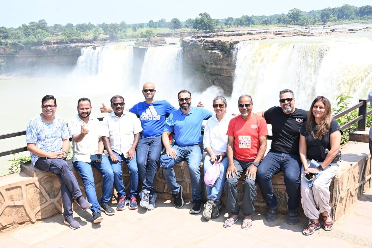 The RAHI team at Chitrakoot Falls, often called the Niagara of India, at the end of the Chhattisgarh field visit
